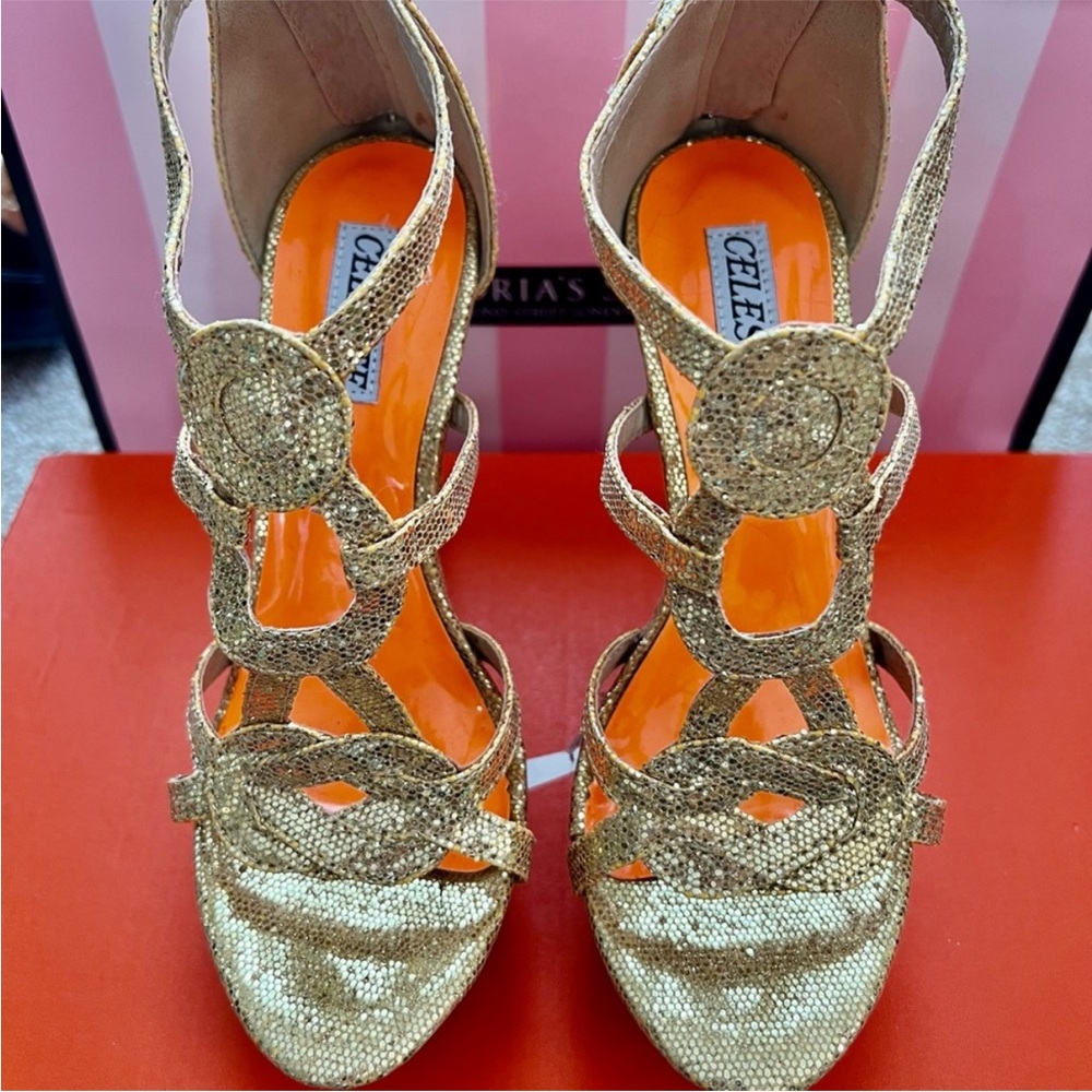 Celeste Glittering Gold Strappy Heels